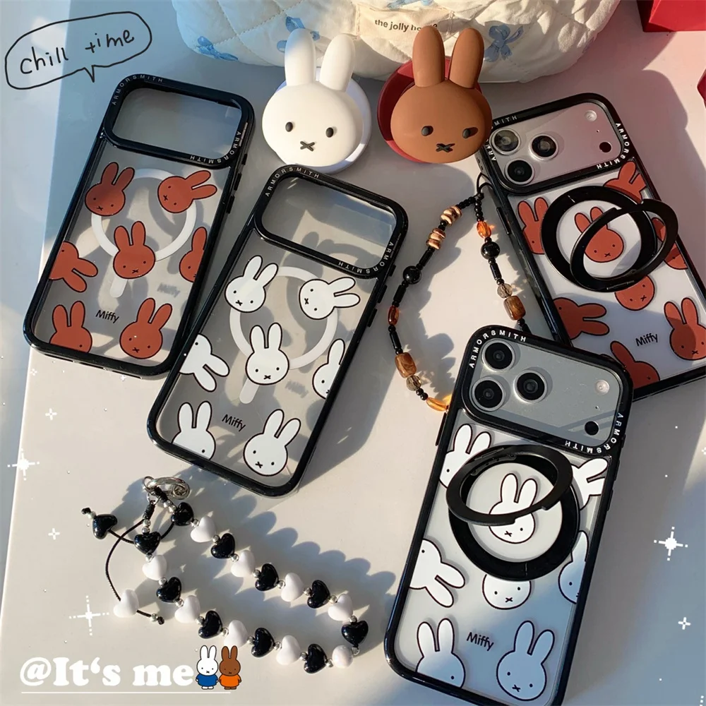 

Kawaii Miffy Rabbit Magnetic Phone Case for iPhone 17 Pro 11 12 13 14 15 plus 16 Pro Max Cover With Magsafe 3D Cartoon Stand Cas