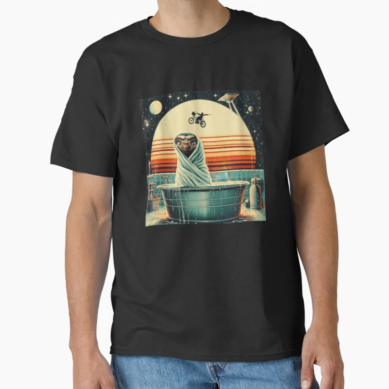 

Retro E.T Bathing Scene Retro 80s Alien Movie The Extra-Terrestrial Sci fi Gift T shirt Large size Tops Graphic Print Clothes