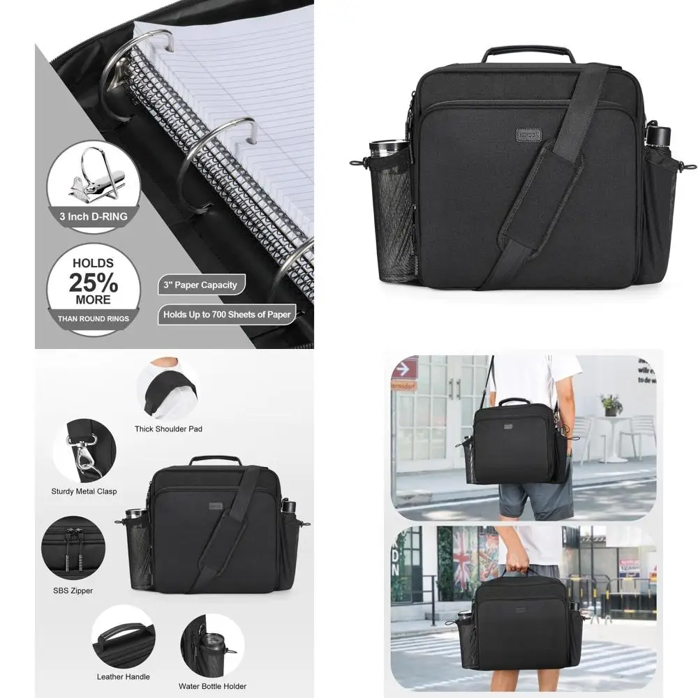 

3-Inch 3-Ring Zipper Binder with Water Bottle Pocket, D-Ring Design, Holds 700 Sheets, Fits 13 Devices, Ideal for School or Offi