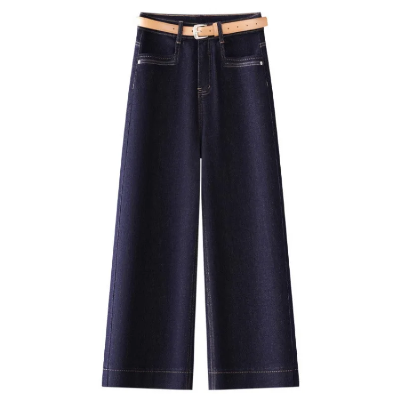 جينز أزرق فاتح للنساء، سروال مستقيم خريفي عصري متعدد الاستخدامات للتخسيس صغير الحجم تسع نقاط