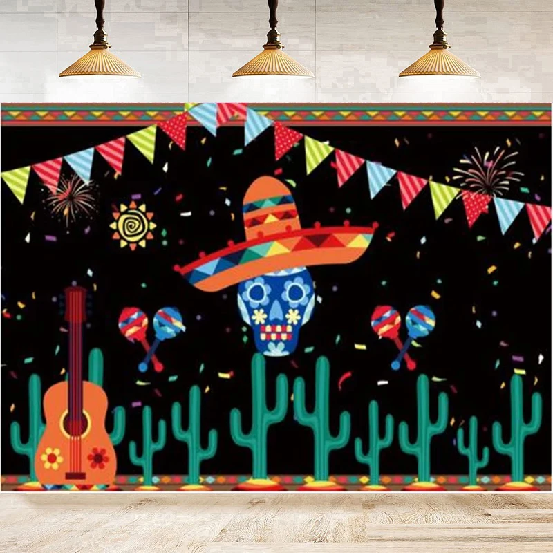 Photography Backdrop Mexican Carnival Day Dead For Hats Flowers Photo Death Patterns Party Decoration Background Photo Studio