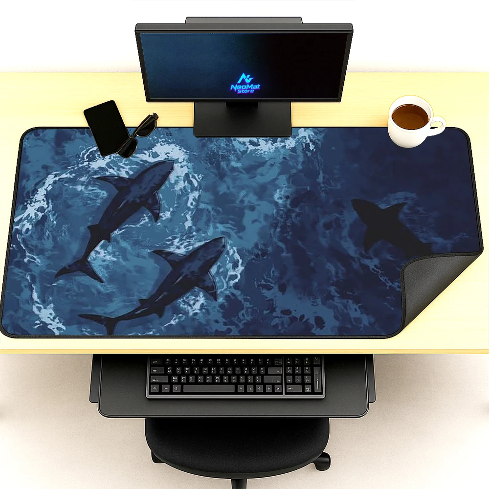 Ocean Desk Mat Large Keyboard Deep Gaming 140x60 Shark XXXL Underwater Theme Mousepad Nonslip Computer Accessories