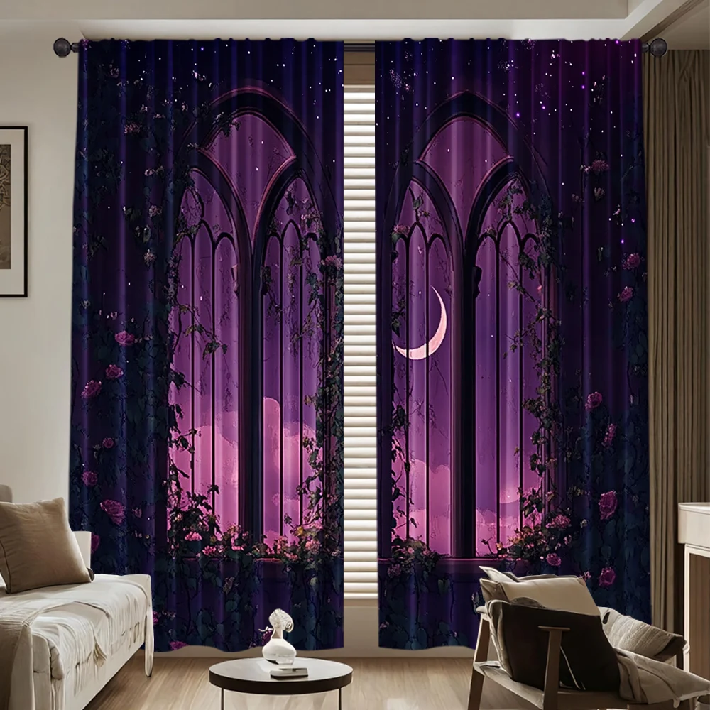 2pcs, spring summer Curtains starlit sky Yarn Curtains Versatile Polyester Fabric Versatile All Perfect for Bedroom, Living