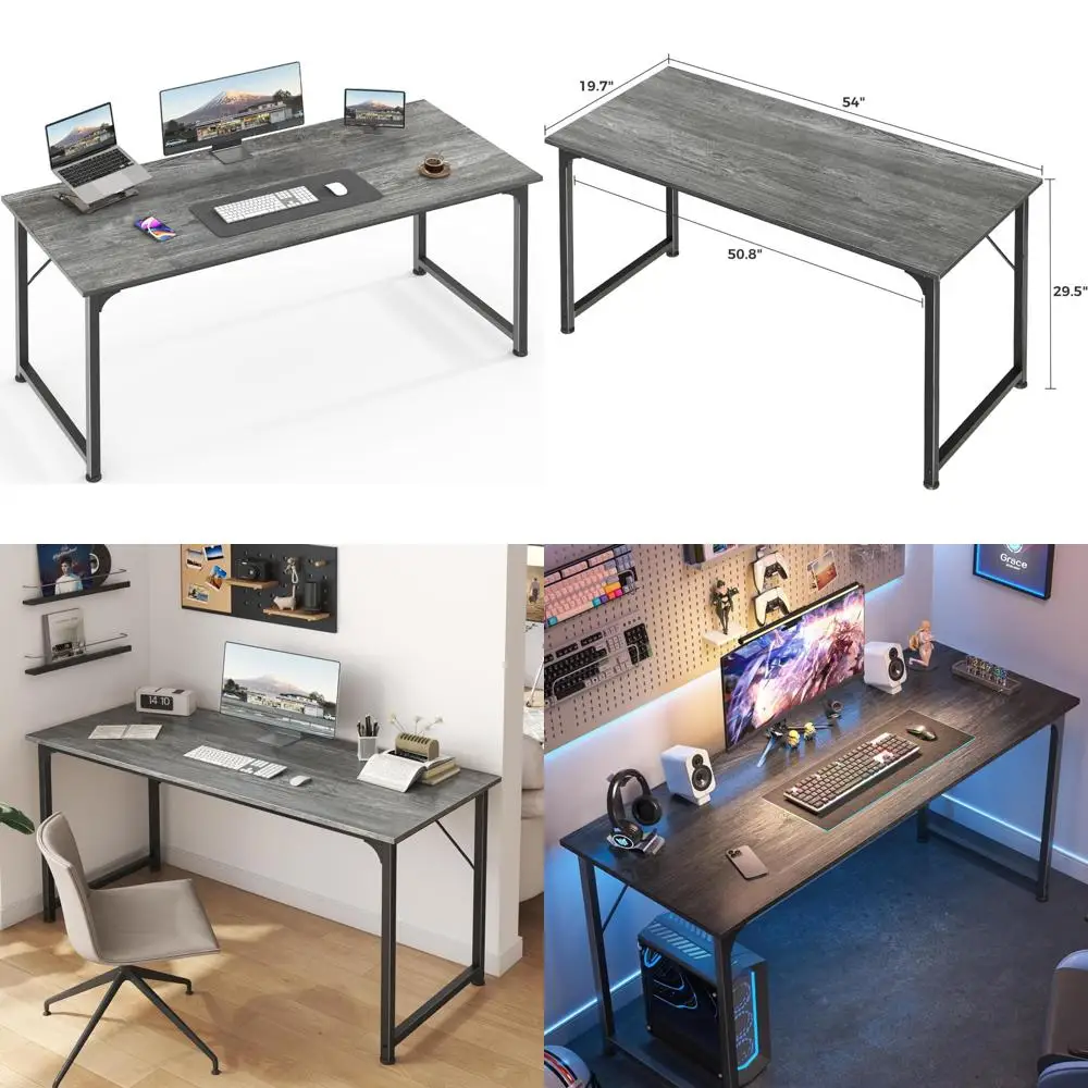 

Large 55 Inch Gaming and Home Office Desk with Ample Legroom, Sturdy Metal Frame for Study and Work from Home