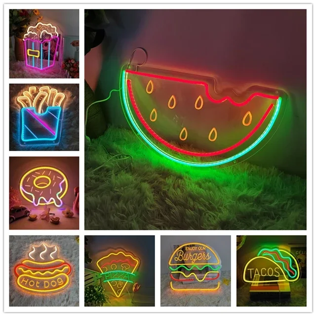 Neon Light Watermelon Luminous LED Coffee Pizza Sign Party Bar Restaurant Shop Birthday Reunion Room Mural  Art Wall Decoration