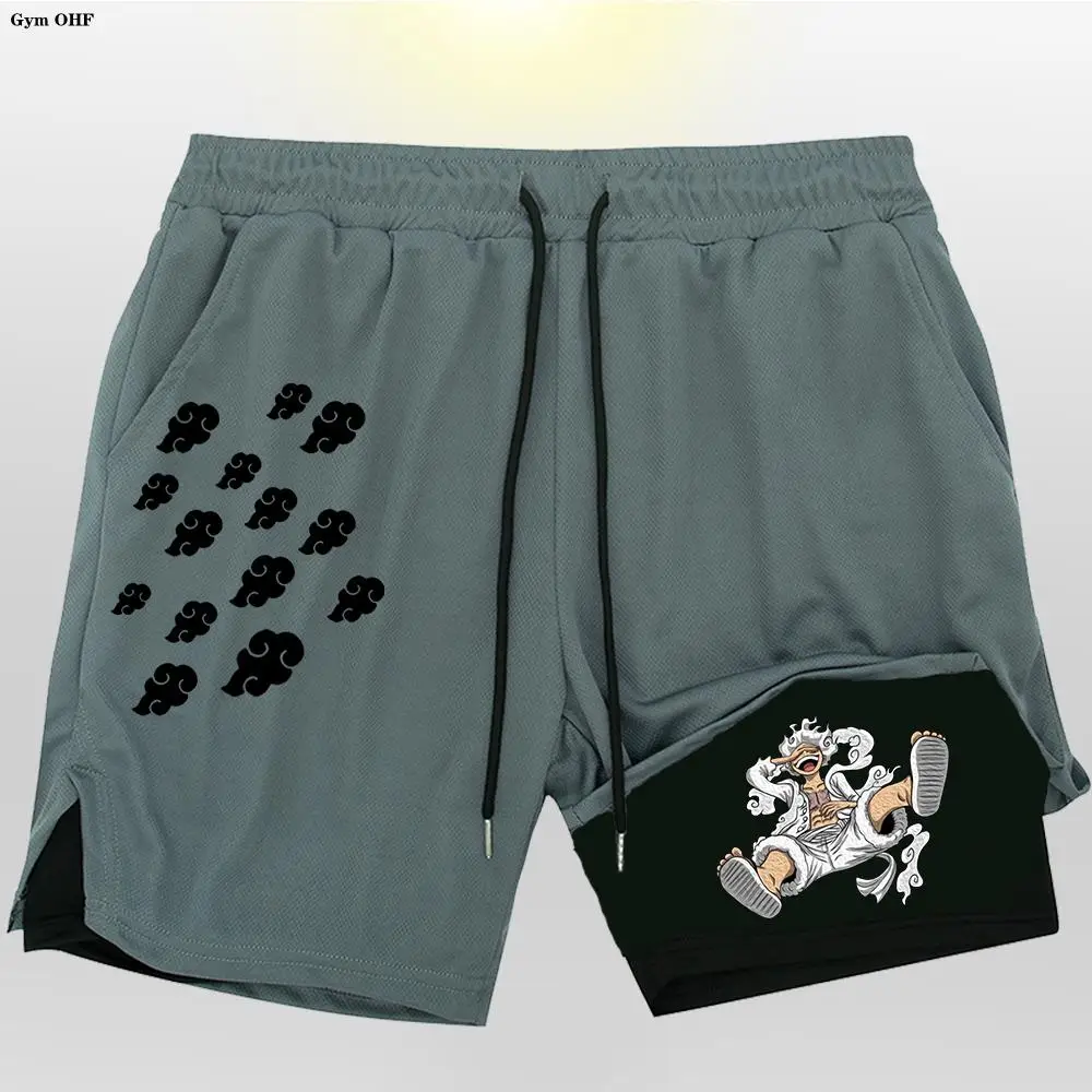 New Print Double Layer Shorts Men\'S Summer Gym Fitness Running Training Breathable 2 In 1 Sports Casual