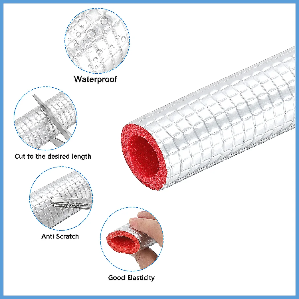 Aluminum Foil Pipe Insulation Foam Tubing 2m Heat Preservation Wrap Cover for Air Conditioner Water Pipe, 1/2Pcs Anti-Cold In