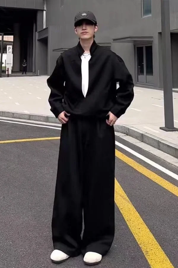 بنطال رياضي عصرية واسعة الساق للرجال للخريف مقاس كبير - بنطال رياضي عصري وغير رسمي وعصري