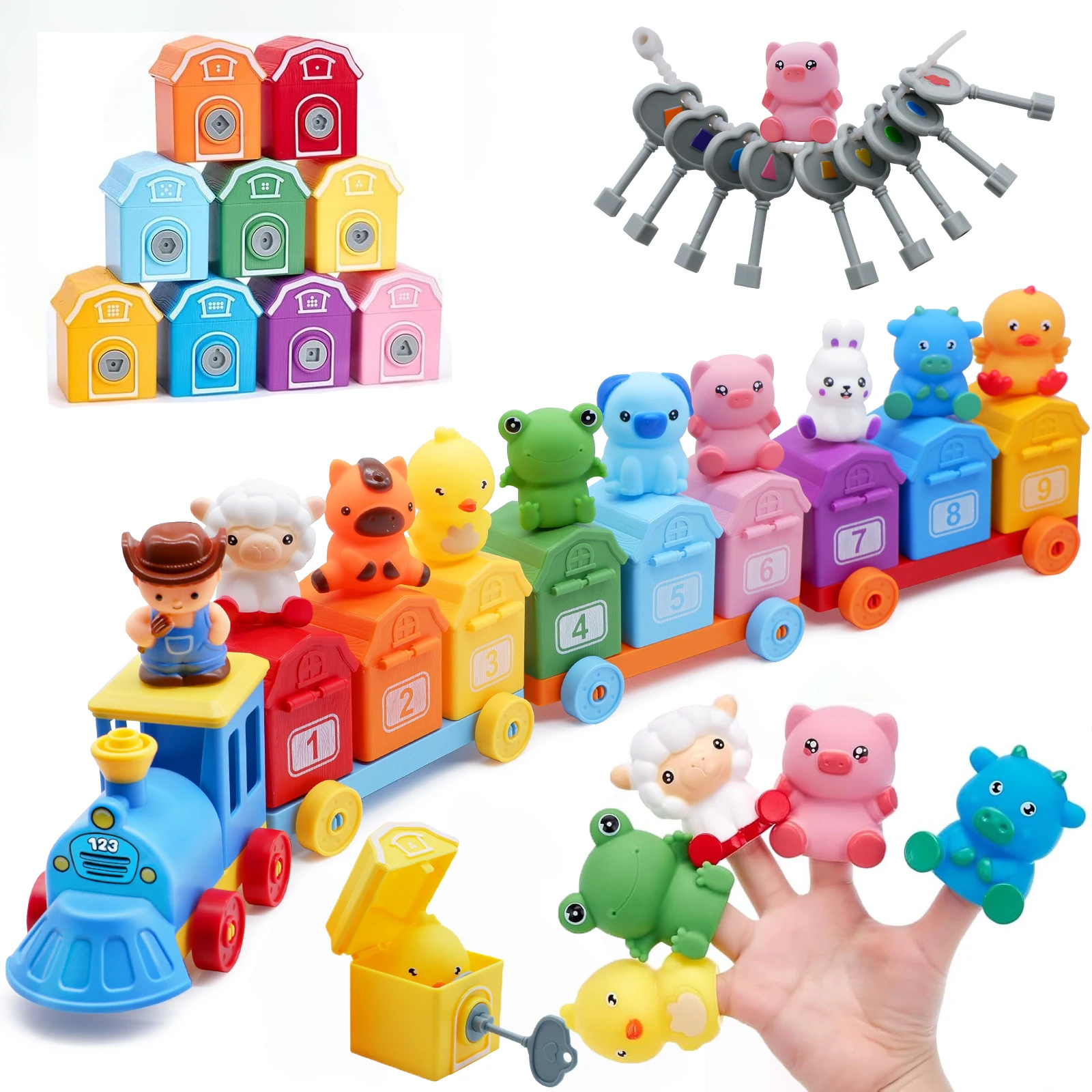Toddler Train Set for Toddler,Counting Matching & Sorting Activity  Toys Montessori Farm Animals Train , Preschool Birthday Gif