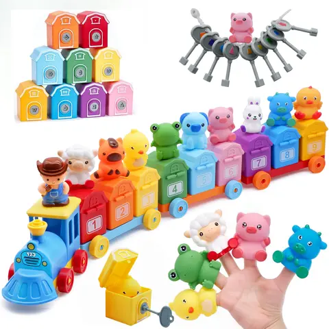 Toddler Train Set for Toddler,Counting Matching & Sorting Activity  Toys Montessori Farm Animals Train , Preschool Birthday Gif