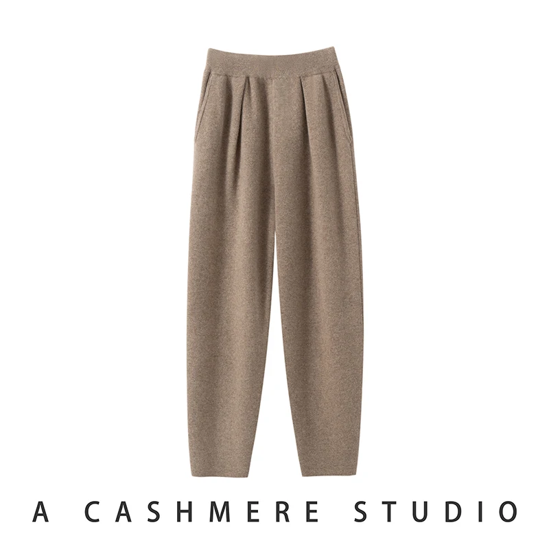 

High-end Women 100% Cashmere Pants Casual Pencil Pants Autumn Winter Thick Warm Cashmere Knitted Full Length Trousers