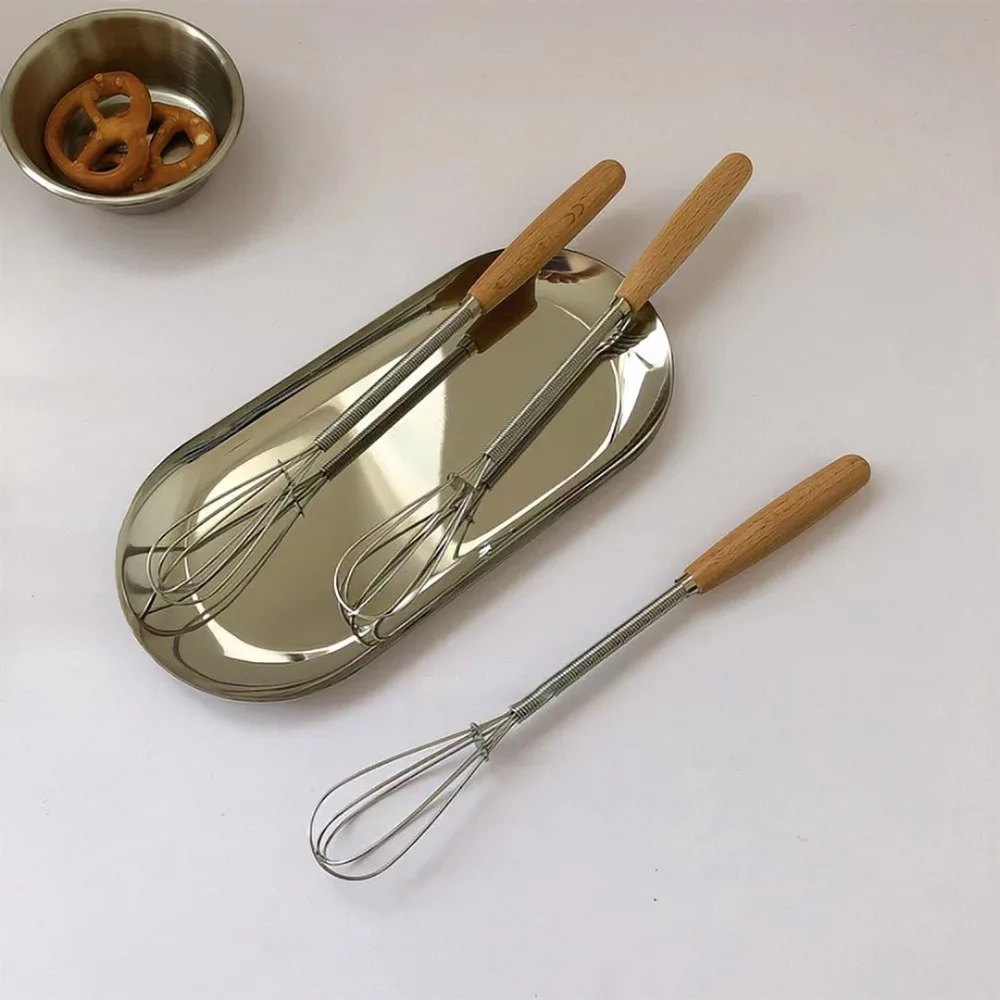 

Cream Beater Multifunction Stainless Steel Egg Beater Useful Wooden Handle Hand Egg Beater Portable Mini Egg Whisk Baking