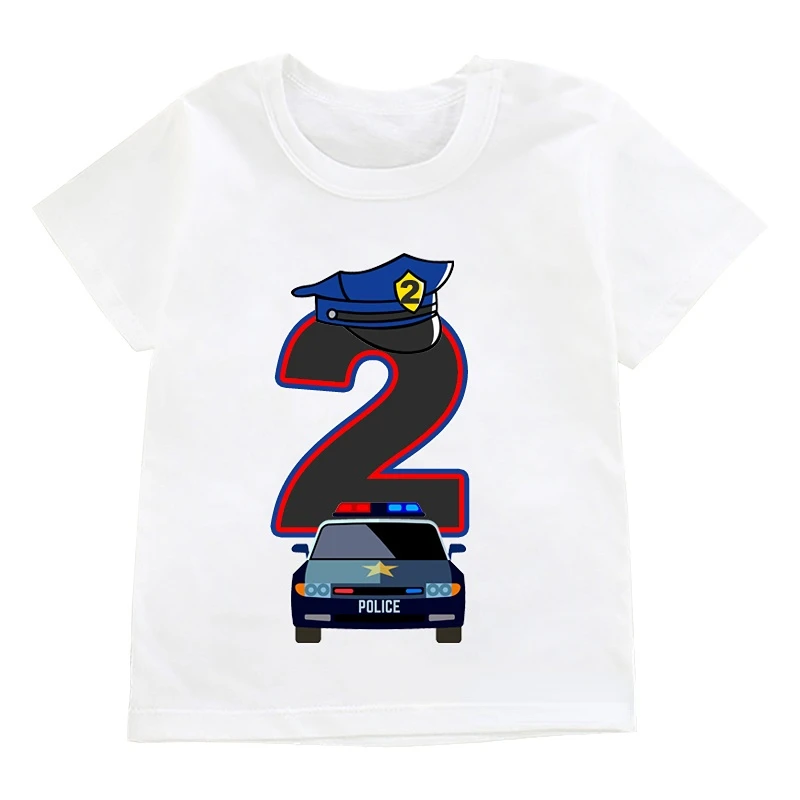 

Kids Cool Car Birthday Boy T-shirts Boy/Girl Policeman 1-9 Birthday Number Print T Shirt Funny Gift Tshirt Present Clothing