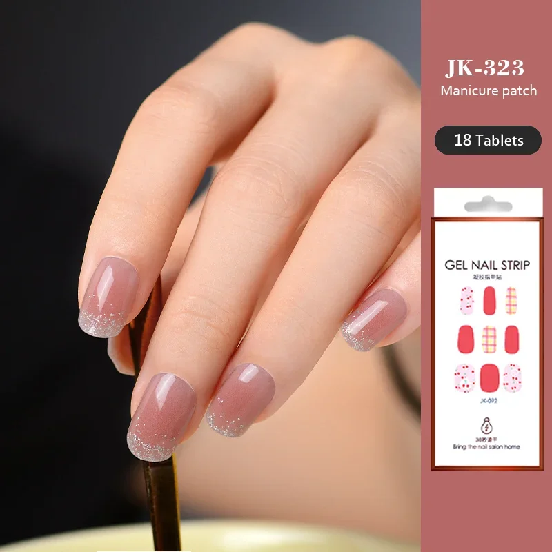 Semi-Cuttable Gel Unhas Adesivos, 6 Dicas, Luz Vermelha, Terapia Esmalte, Cola Blush, Cobertura Completa, Necessidade de Lâmpada UV, Verão, 18 Plus