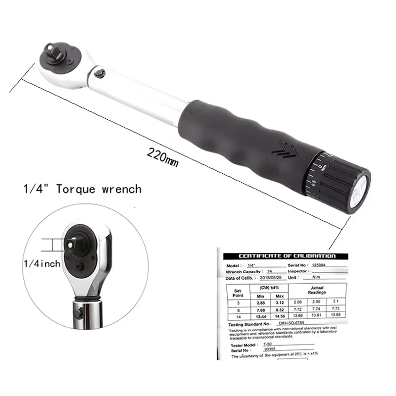 1/4 Inch High Precision Bicycle Preset Adjustable Torque Wrench 2-14Nm Torque Range