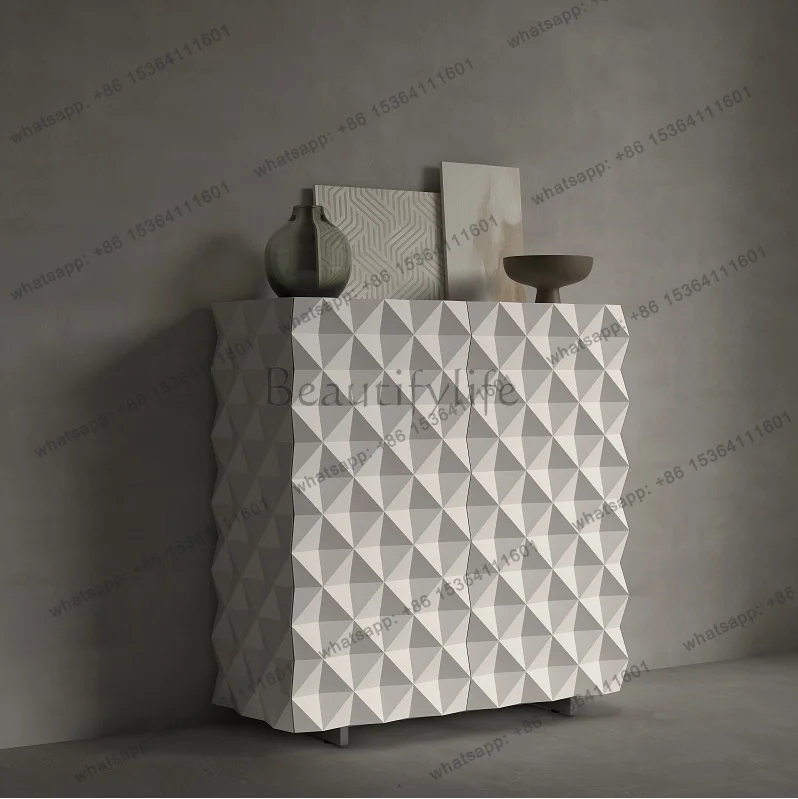 Simple light luxury paint white matte side cabinet irregular door panel decorative cabinet Italian minimalist