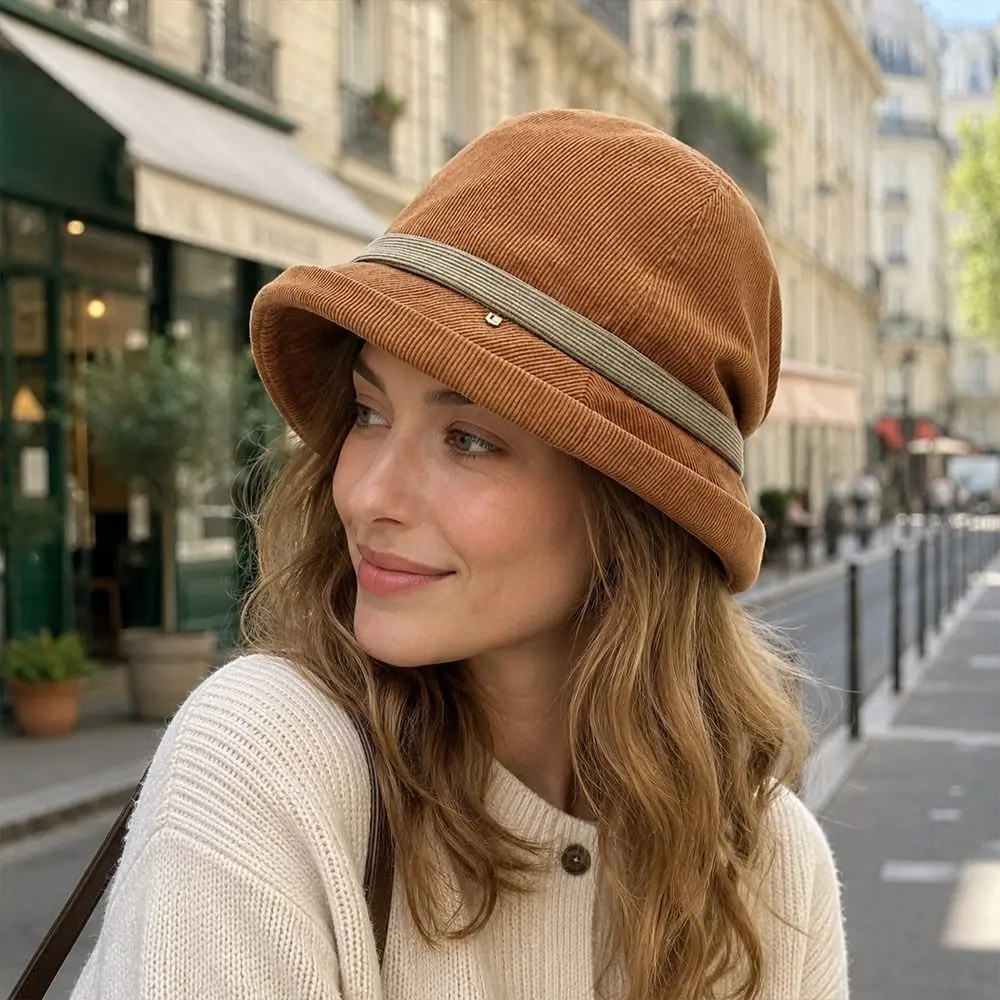 Casual Thicken Corduroy Bucket Hat Cold-Proof Ear Protection Winter Hat Vintage Versatile Fisherman Hat for Women