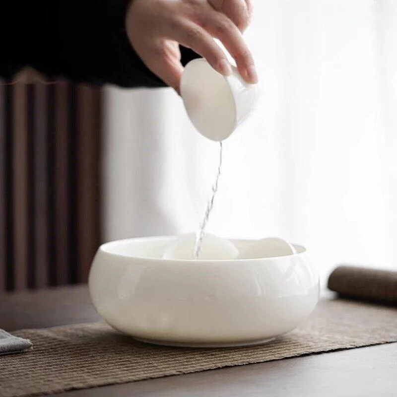 

Large Size White Porcelain Tea Washing Pen Ceramic Tea Set Basin Tea Dust Basin Home Use Tea Ceremony Utensils Basin
