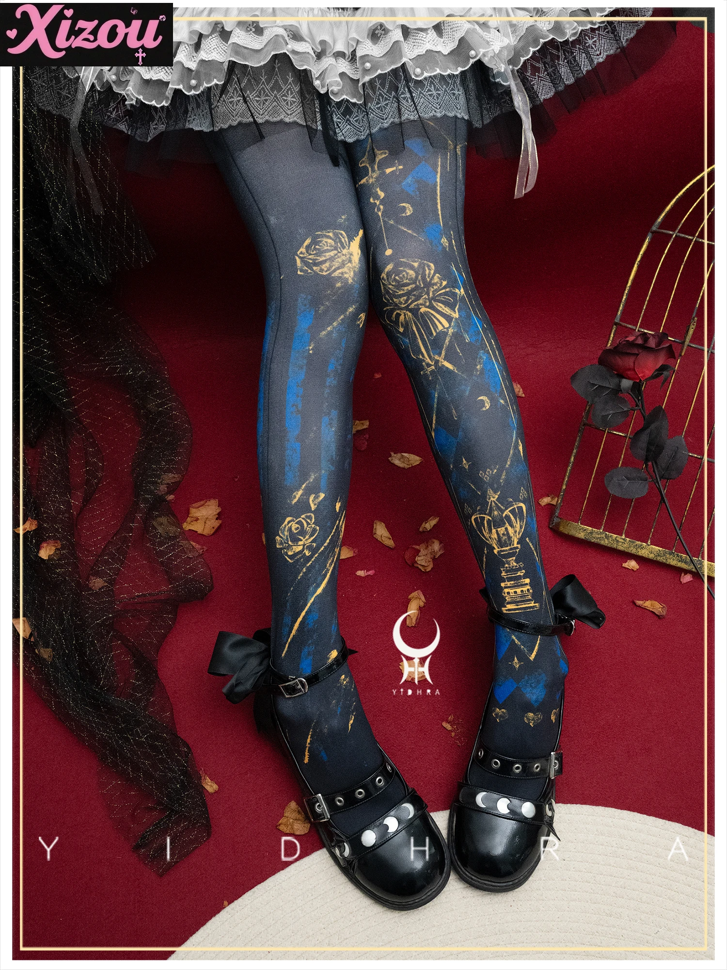 Court Style Retro Goth Print Lolita Pantyhose Subculture Girl Halloween Stockings Y2k Tights Cosplay (cosplay) with Stockings