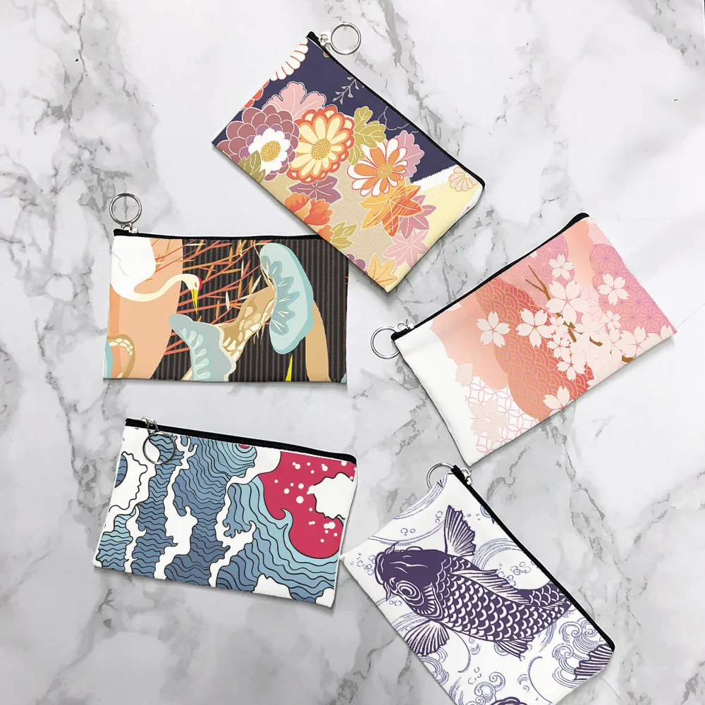 Ukiyo-e auspicious cloud wallet ladies simple cosmetic storage small canvas bag Mini small Items portable storage bag