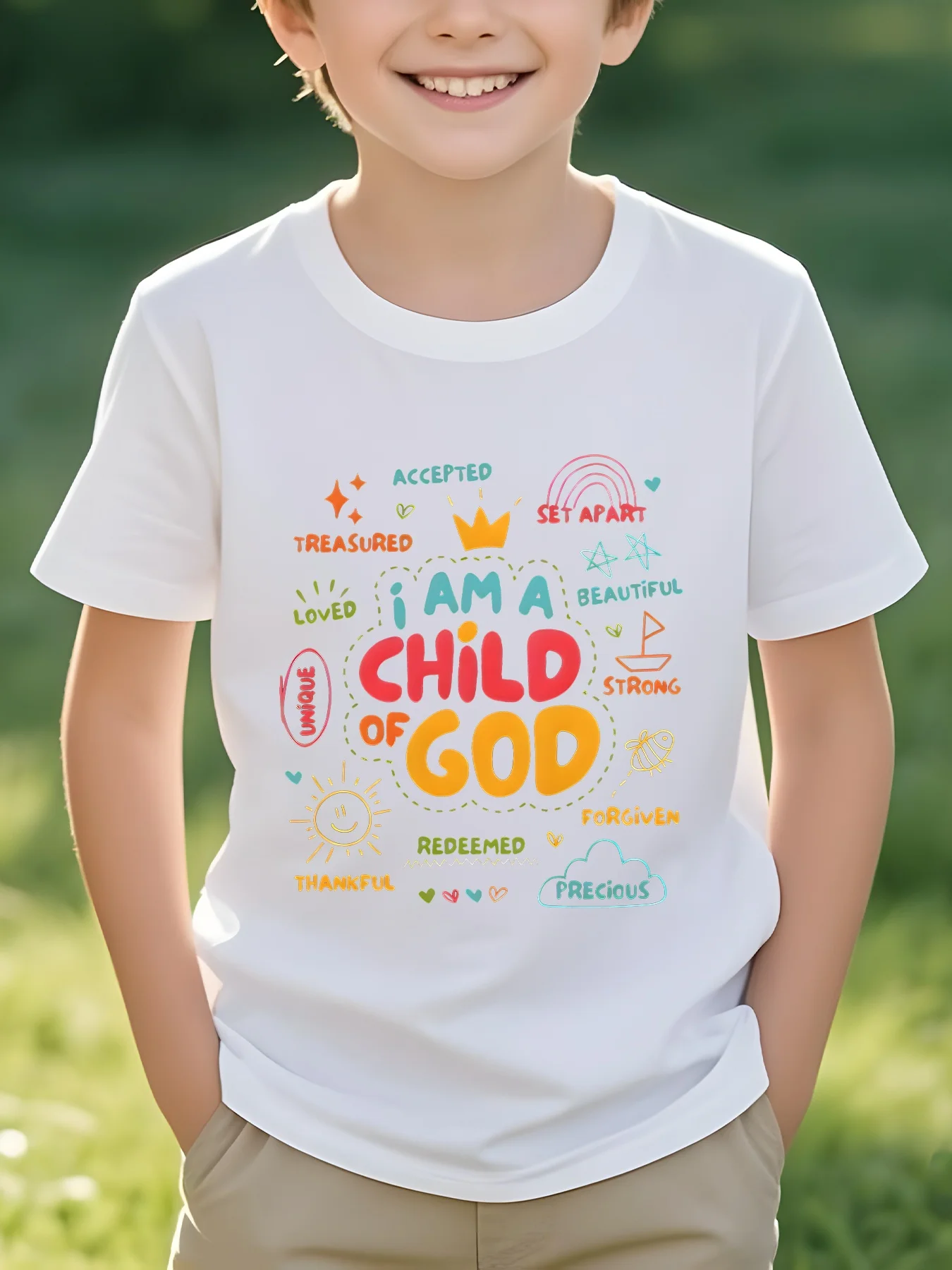 Summer Children's Lively and Interesting Letter T-shirt  Round Neck Casual and Comfortable Perfect Gift for Daily Wear in Summer