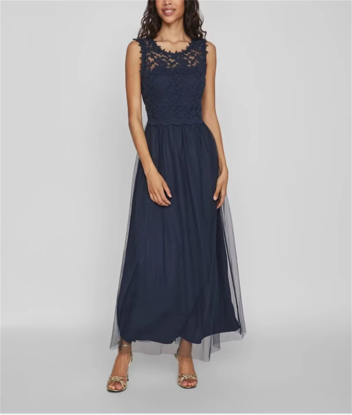 Blue Elegant Crew Neck Mother's Dress A-Line Lace Tulle Sleeveless Appliqué Prom Dress to the Ground Tailored vestidos de noche