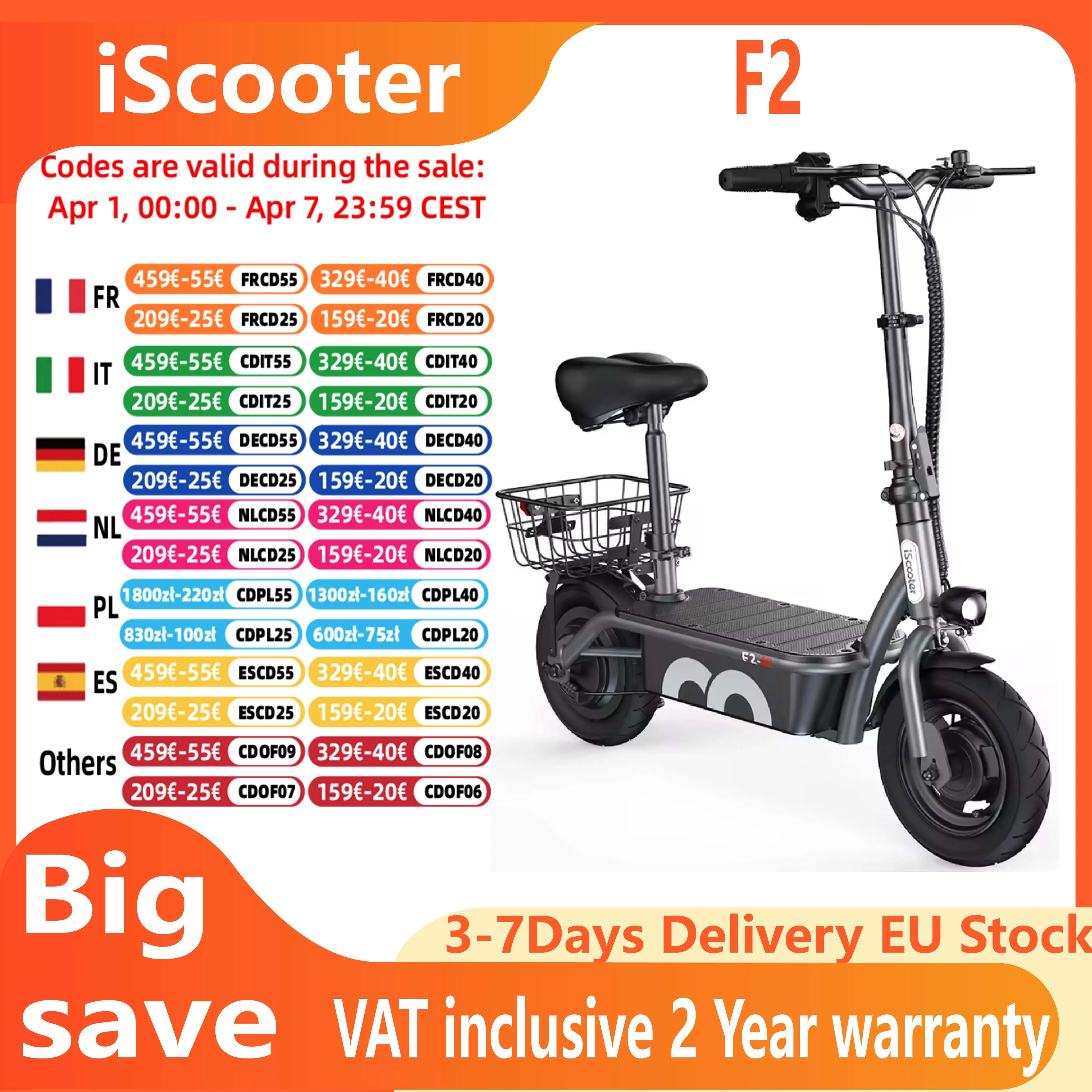 Trottinette électrique portable ISCOOTER F2, moteur 500W, batterie 36V7.8Ah, pneus pneumatiques de 10 pouces, trottinette électrique pour adultes
