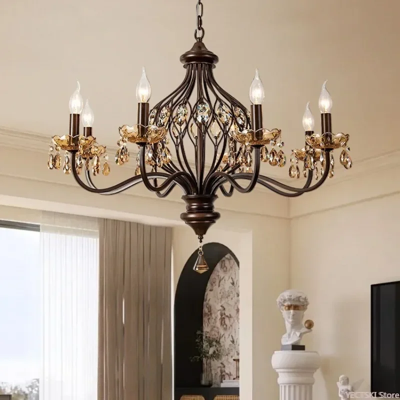 

GHJUYIOL American retro chandelier crystal French living room lamp vintage dining room lamp bedroom lighting