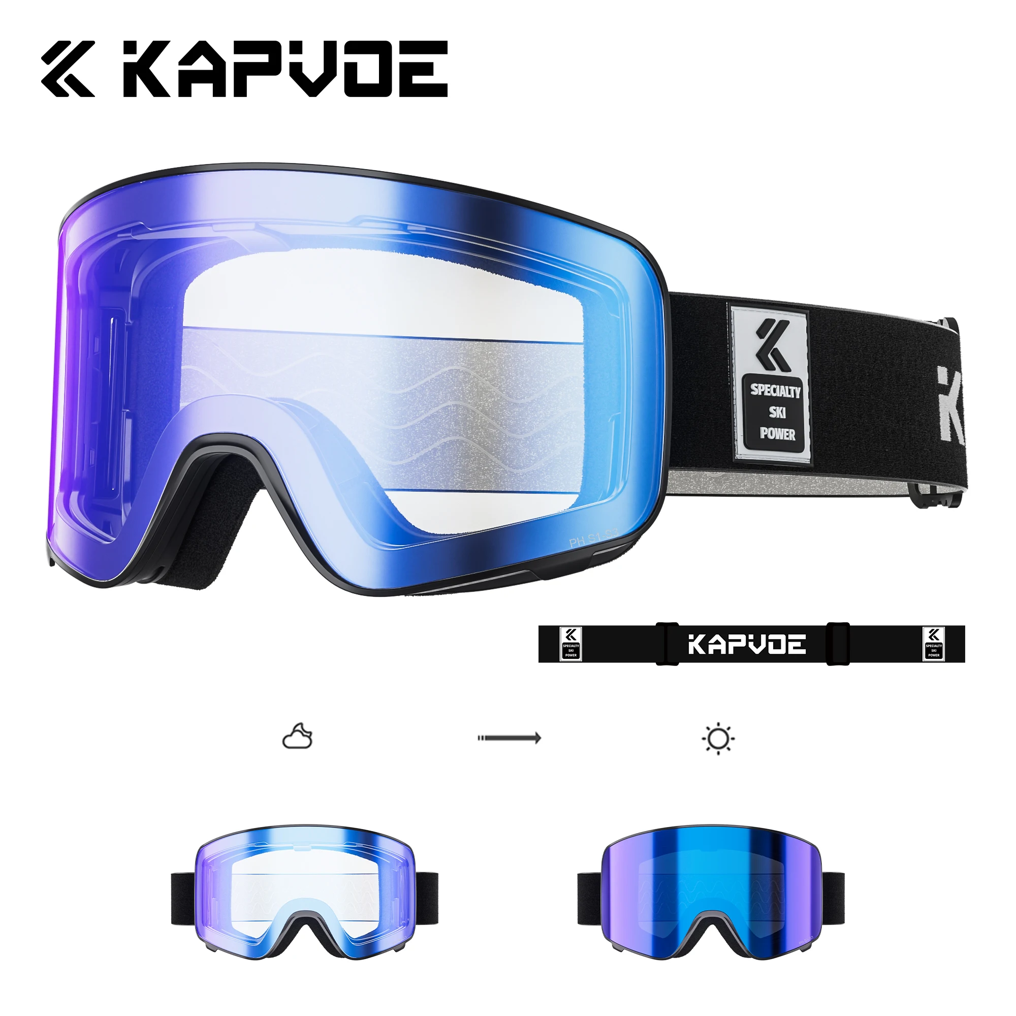 KAPVOE 調光スキーゴーグル 冬用 アウトドア スノーモービル スポーツ