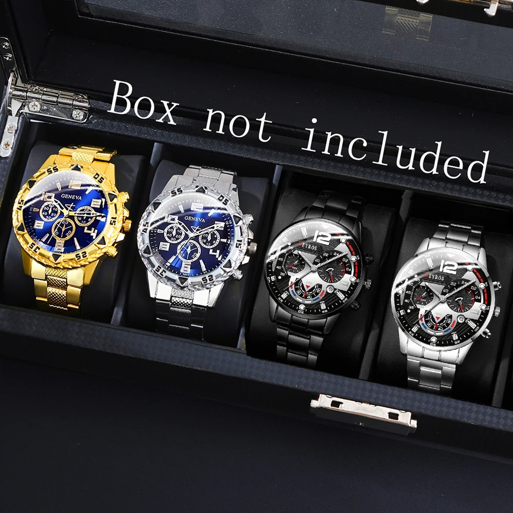 4 Piece Casual Fashion Quartz Men's Watch, Business Men's Watch, Round Dial, Alloy Strap