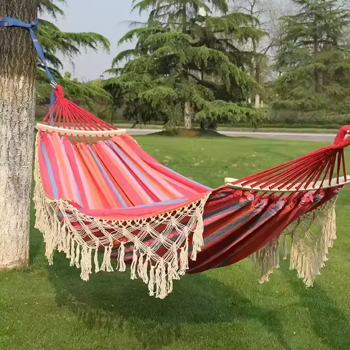 

Double Hammock Portable Hand Woven Tassels Double Camping Hammock