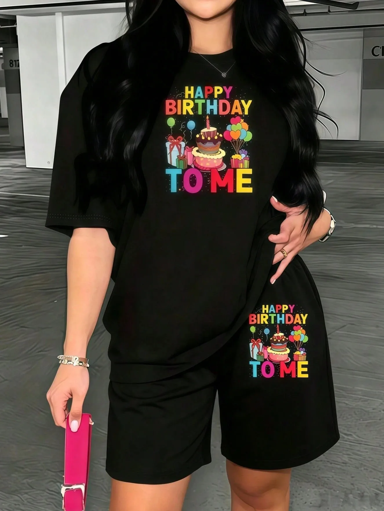 2026 summer popular street casual fashionable versatile comfortable 3D Happy Birthday letter pattern printed women's short-sleev