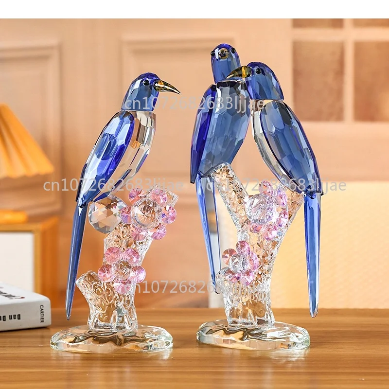 Crystal Bird Stained Glass Handicraft Psittacula Artificial Animal Sculpture Decorative Figurines Home Decoration