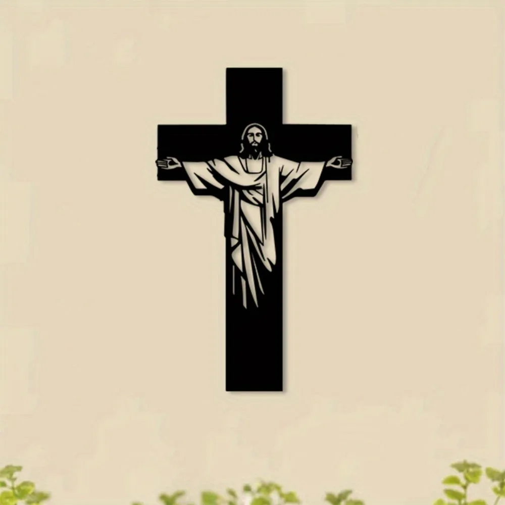 CIFBUY Metal Wall Art Cross Resurrection Mural Statue Cathedral Sanctuary Chapel Decor Religious Iron Sculpture Home Gift