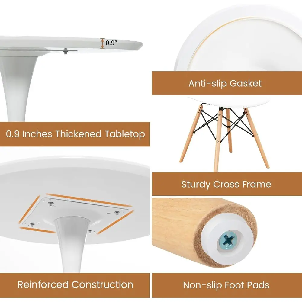 Ensemble de salle à manger moderne 4 pièces : 32 tables rondes blanches avec chaises pour petits espaces et appartements