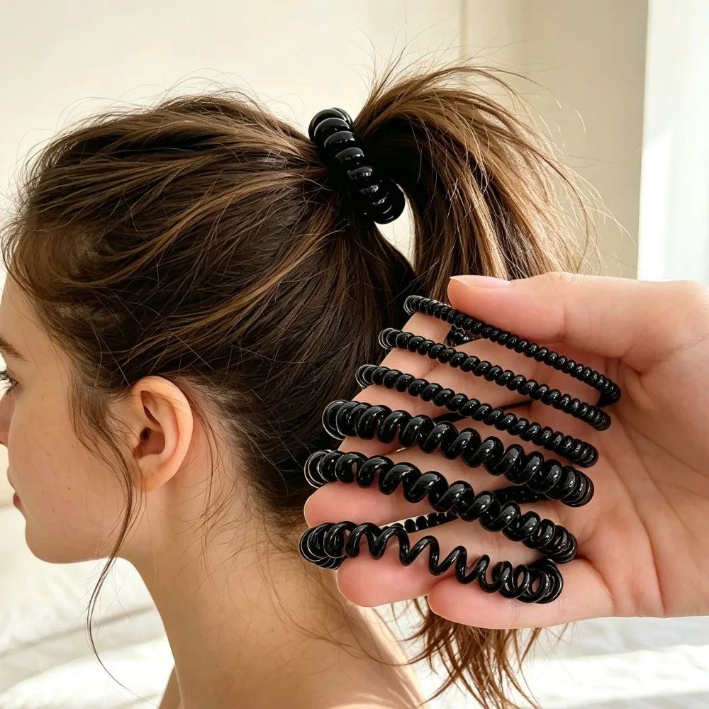 5Pcs No Damage Elastic Telephone Wire Spiral Hair Bands Women Daily Makeup Hair Ties Use Gifts
