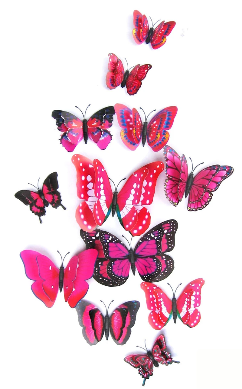 12PCS Creative 3D Purplish Red Yellow Dual Wing Butterfly Style Wall Stickers For Sofa Decoration TV Background Wall Home Decor