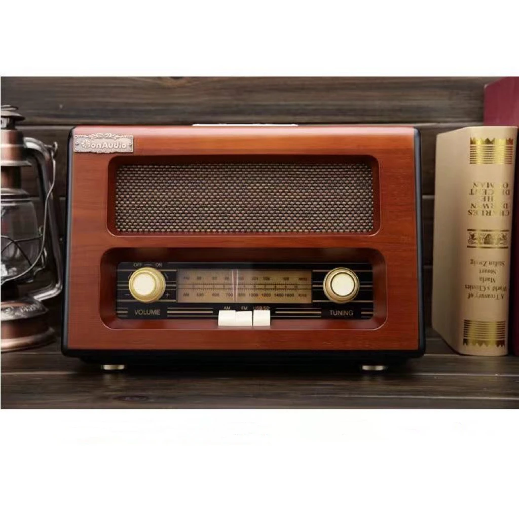 061 Retro FM Stereo/AM Plug-in USB Flash Drive SD Card Wooden Home Radio