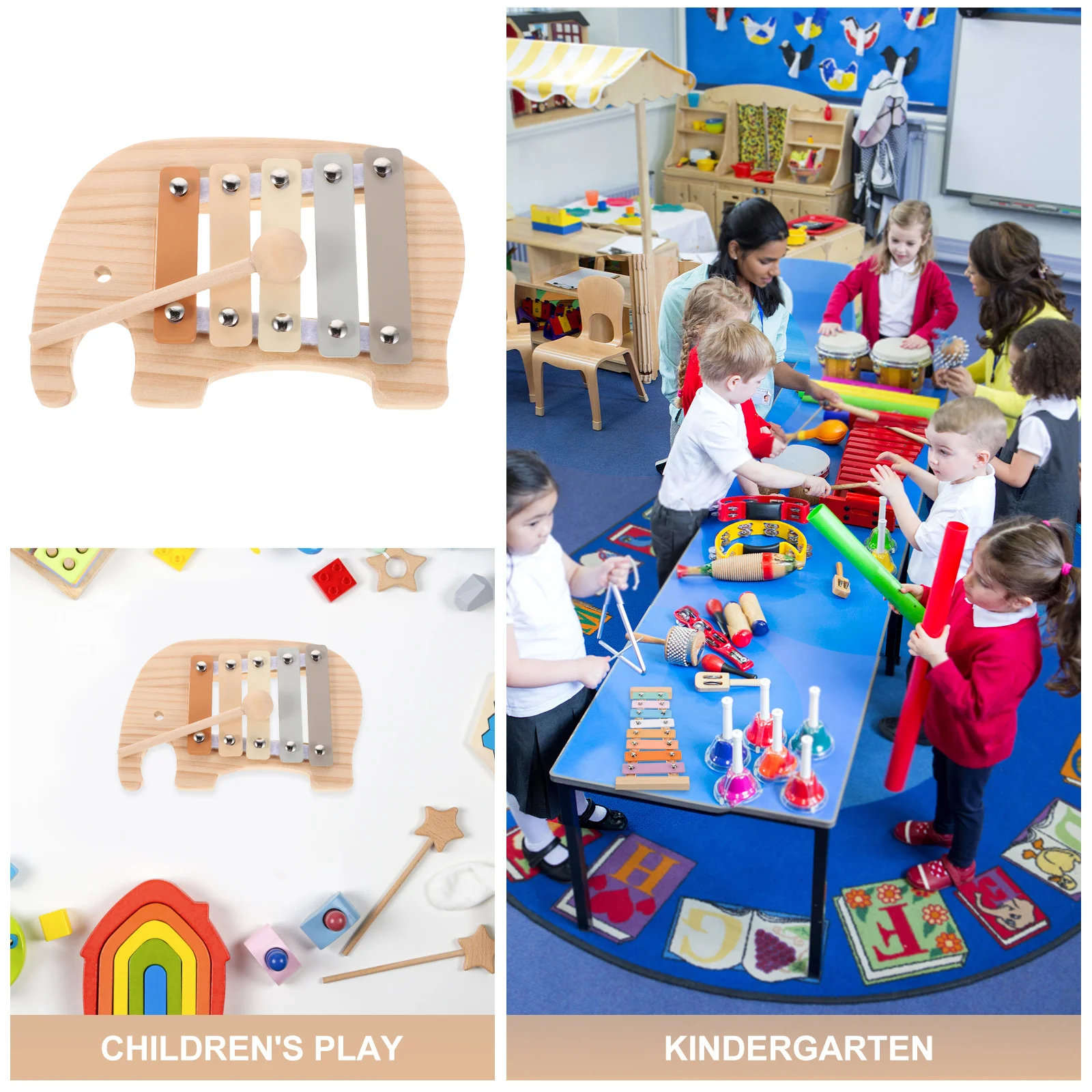 Elephant Wooden Xylophone Colorful Musical Instrument Montessori Percussion Toddler Early Music Education Kids Musical