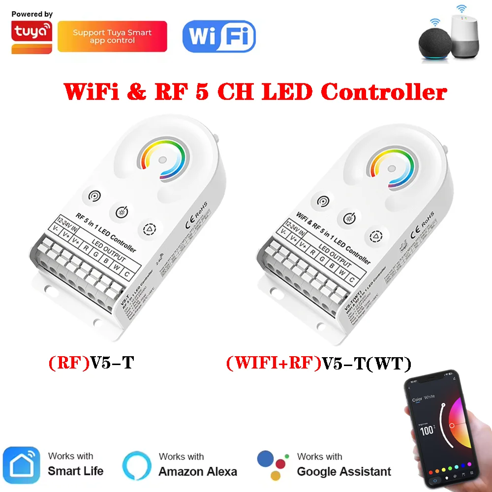 

2.4G RF Tuya WiFi LED Controller Alexa Google Home Voice Control Single Color RGB RGBW CCT LED Strip Smart Controller DC12V-24V