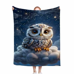 1pc Owl Microfiber Throw Blanket,Owl Leisure Cover Blanket,Cute Owl Lunch Break Blanket Home Travel Camping Blanket