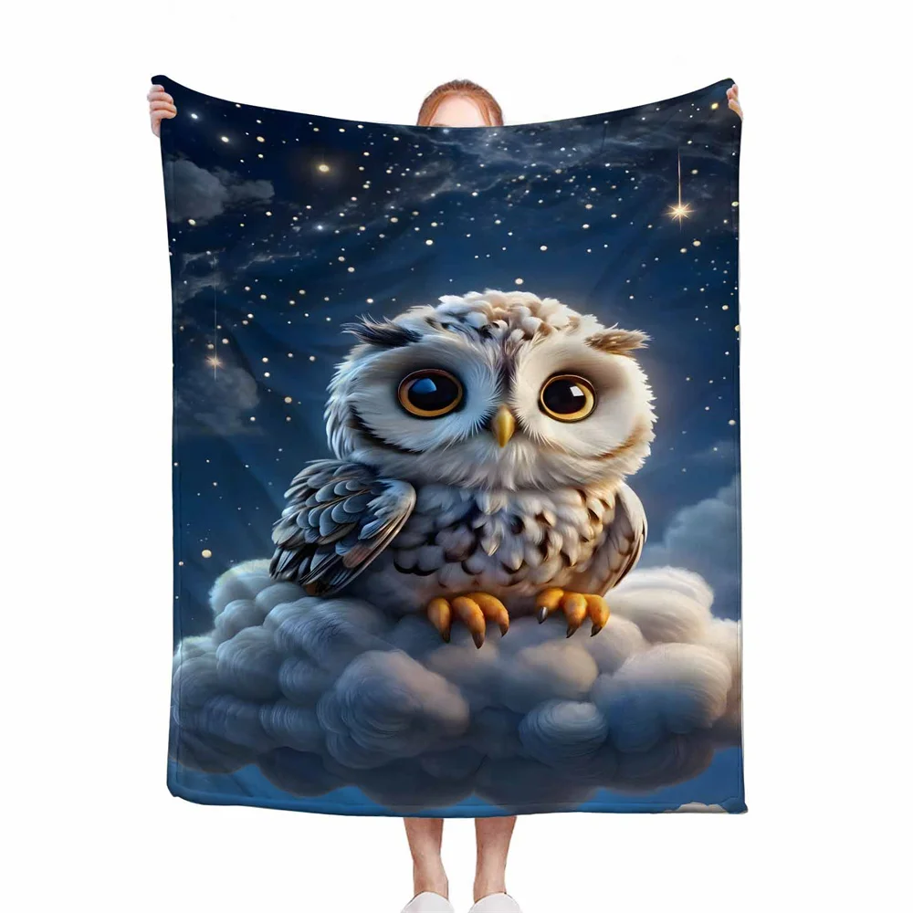 1pc Owl Microfiber Throw Blanket,Owl Leisure Cover Blanket,Cute Owl Lunch Break Blanket Home Travel Camping Blanket