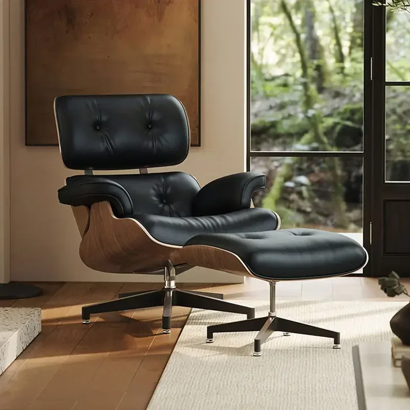 Sofá reclinable, silla ligera de lujo de cuero de alta gama, silla reclinable de ocio de diseño individual, sillón giratorio de mediados de siglo