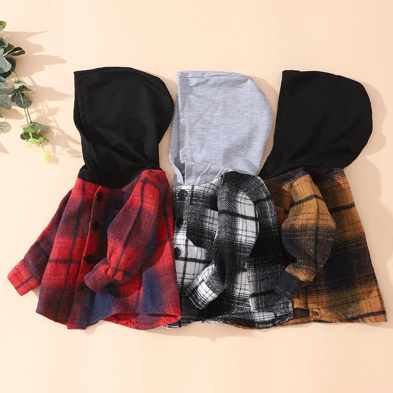 Baby Shirt Clothes Spring Autumn Blouses Clothing Fashion Infant Boy Girl Plaid Tops Kids Long Sleeves Hooded Shirt Coat