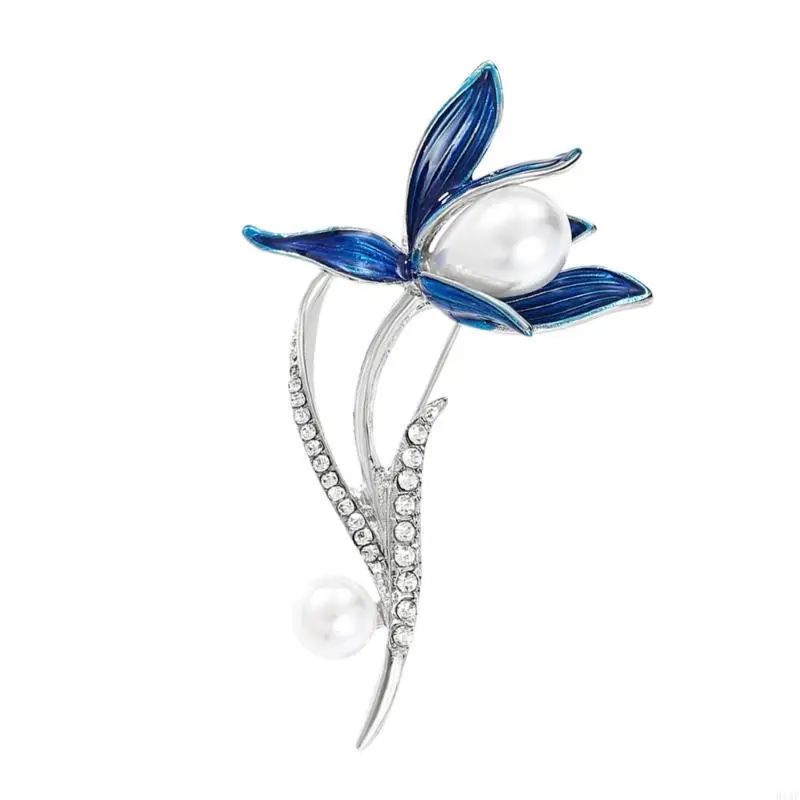 91AF Elegant White Tulips Brooch Fashion Magnolias Flower Pin for Women Coat Backpack Hat Badge Jewelry Accessories