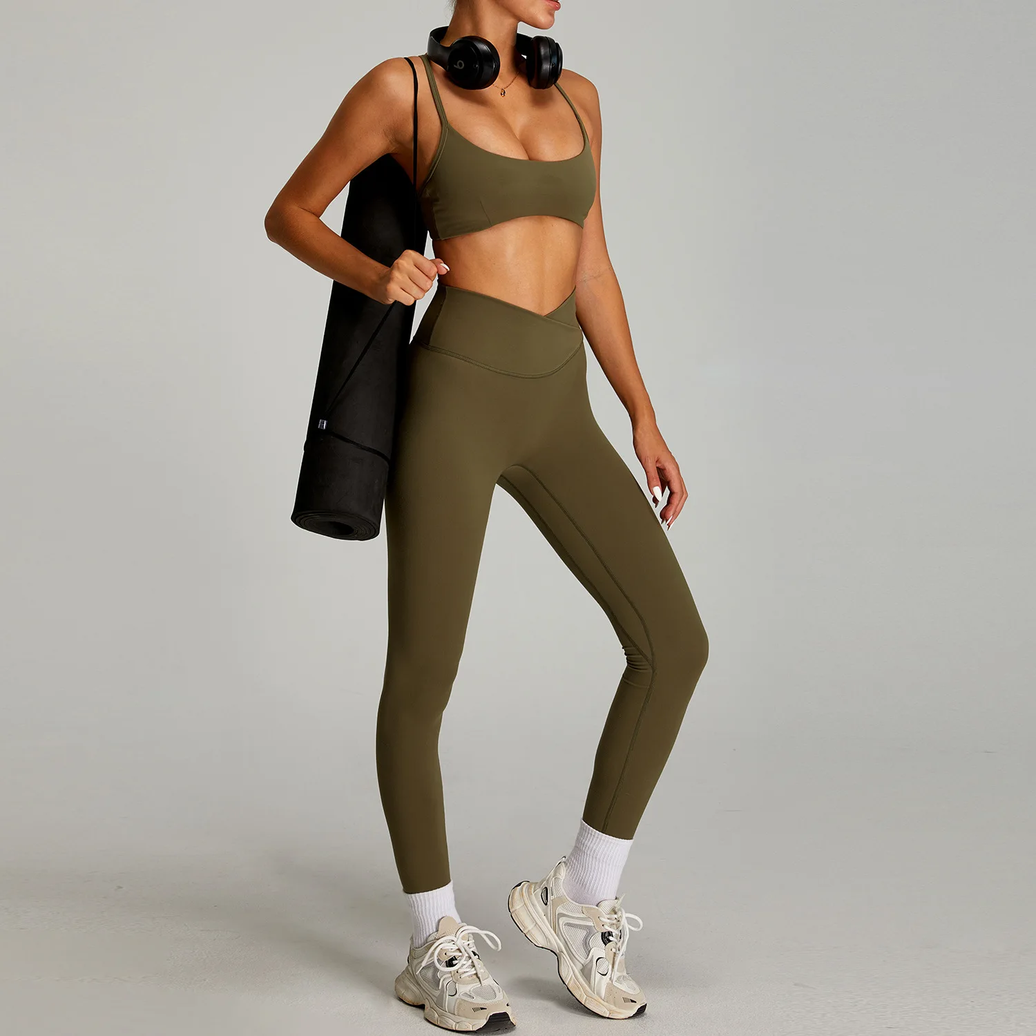Women's Cross High Waist Sports Suit Nude Feeling Tight Quick-drying Fitness Outdoor Running Fitness High-intensity Yoga Clothes