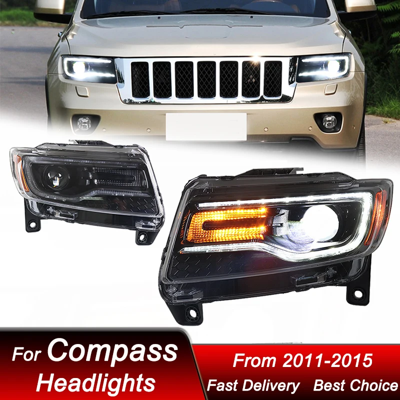 

Поп-автомобильные фары для Jeep Compass 11-15 Grand Cherokee, новый стиль, полностью светодиодные фары в сборе, обновленная линза проектора, аксессуары