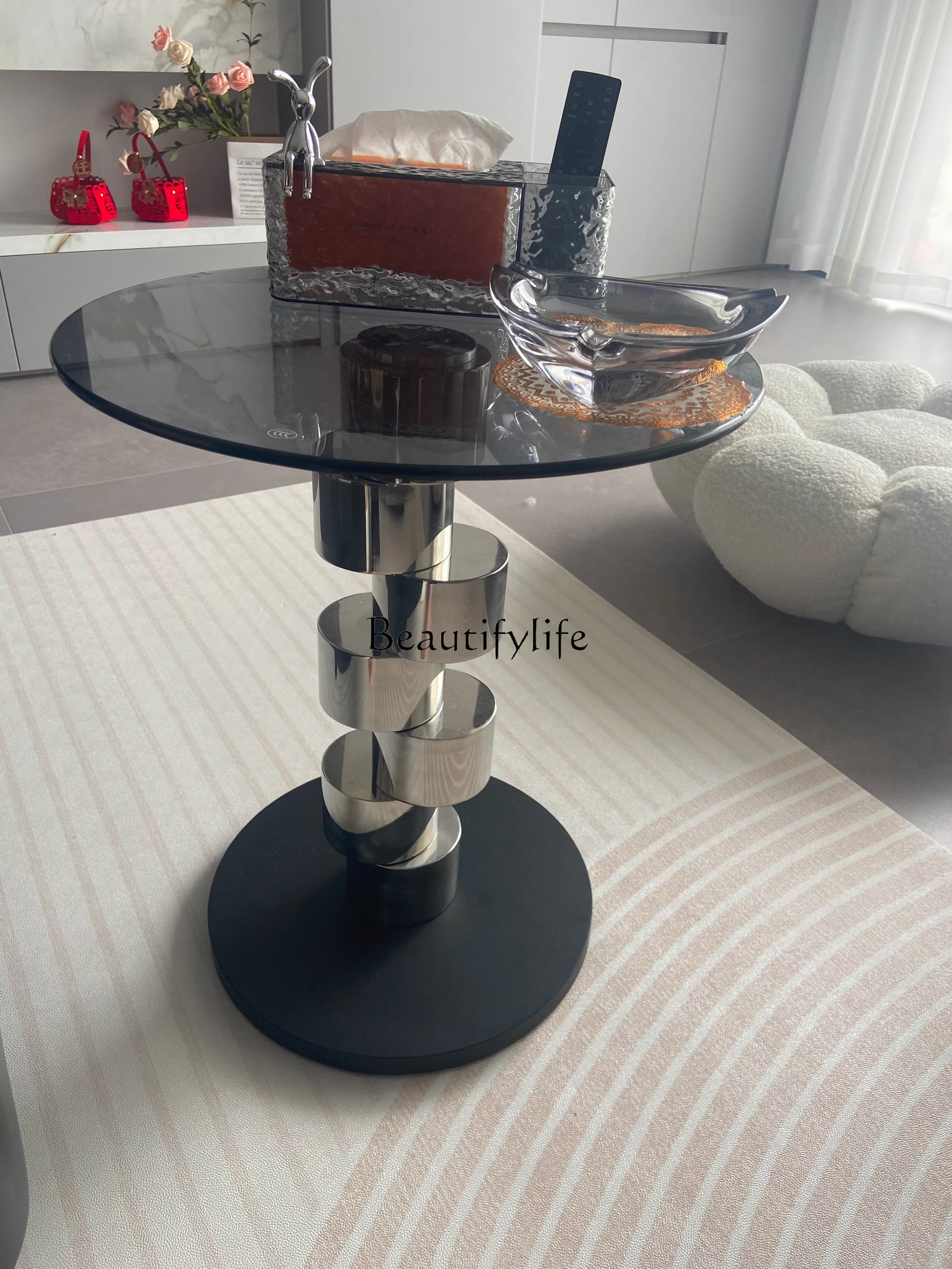 Stainless steel edge table modern light luxury high-end small round table