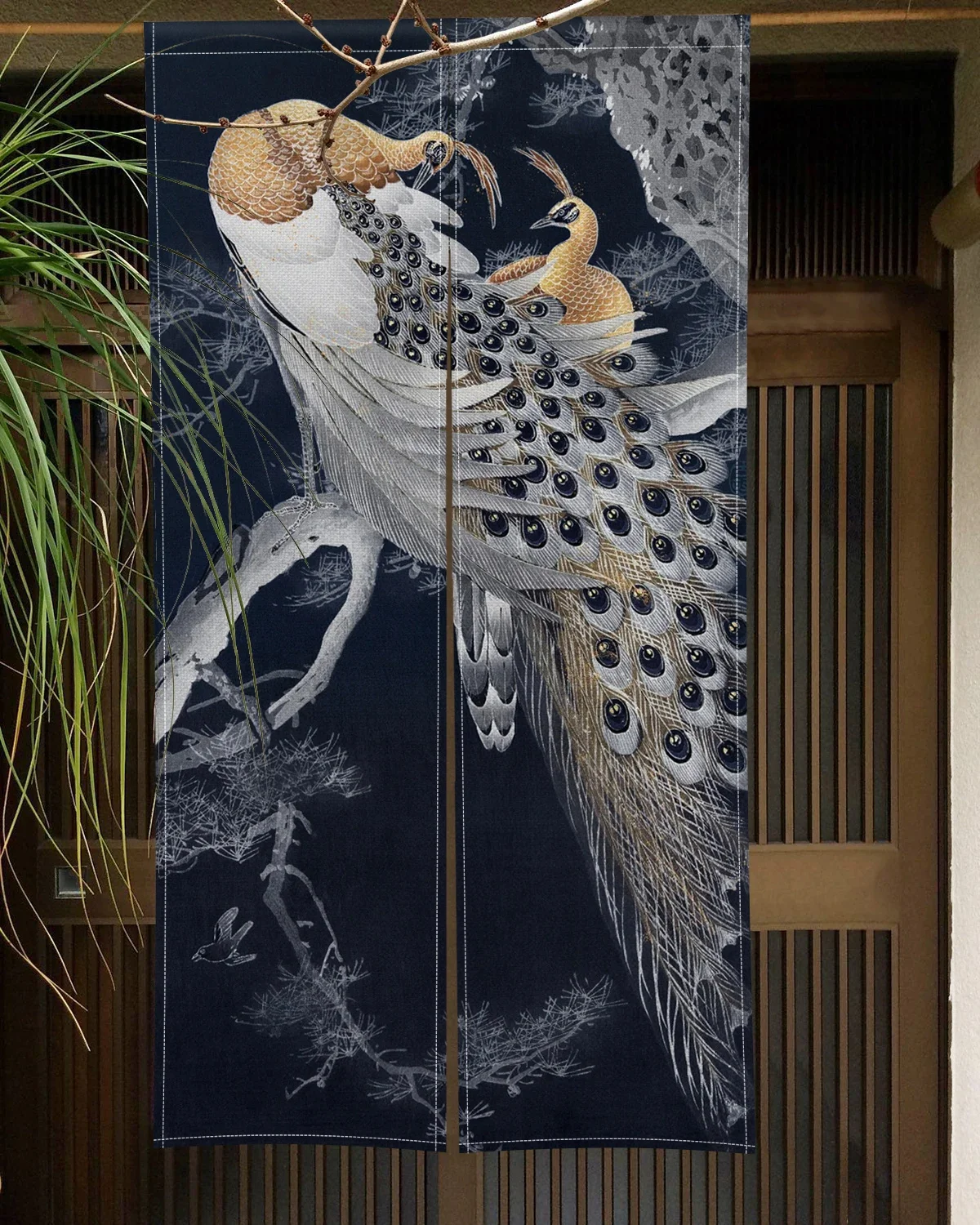 Chinese Traditional Flower Bird Door Curtain Japanese Noren Door Curtain Ink Painting Printing for Kitchen Partition Linen Noren