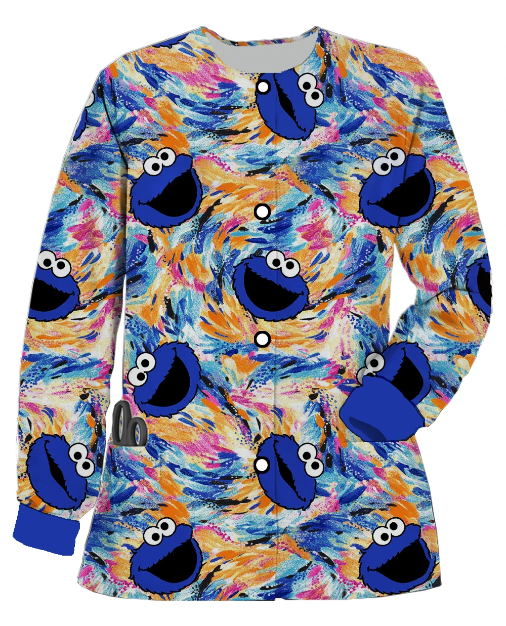 New Women\'s Medical Nurse Uniform Disney Alice Racing Round Neck Long Sleeve Scrub Jacket Loose Dental Beauty Salon Jacket